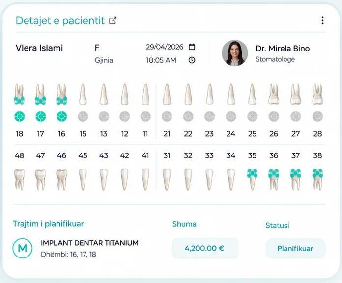 iPacienti patient details with a dental chart and a planned implant treatment with its price