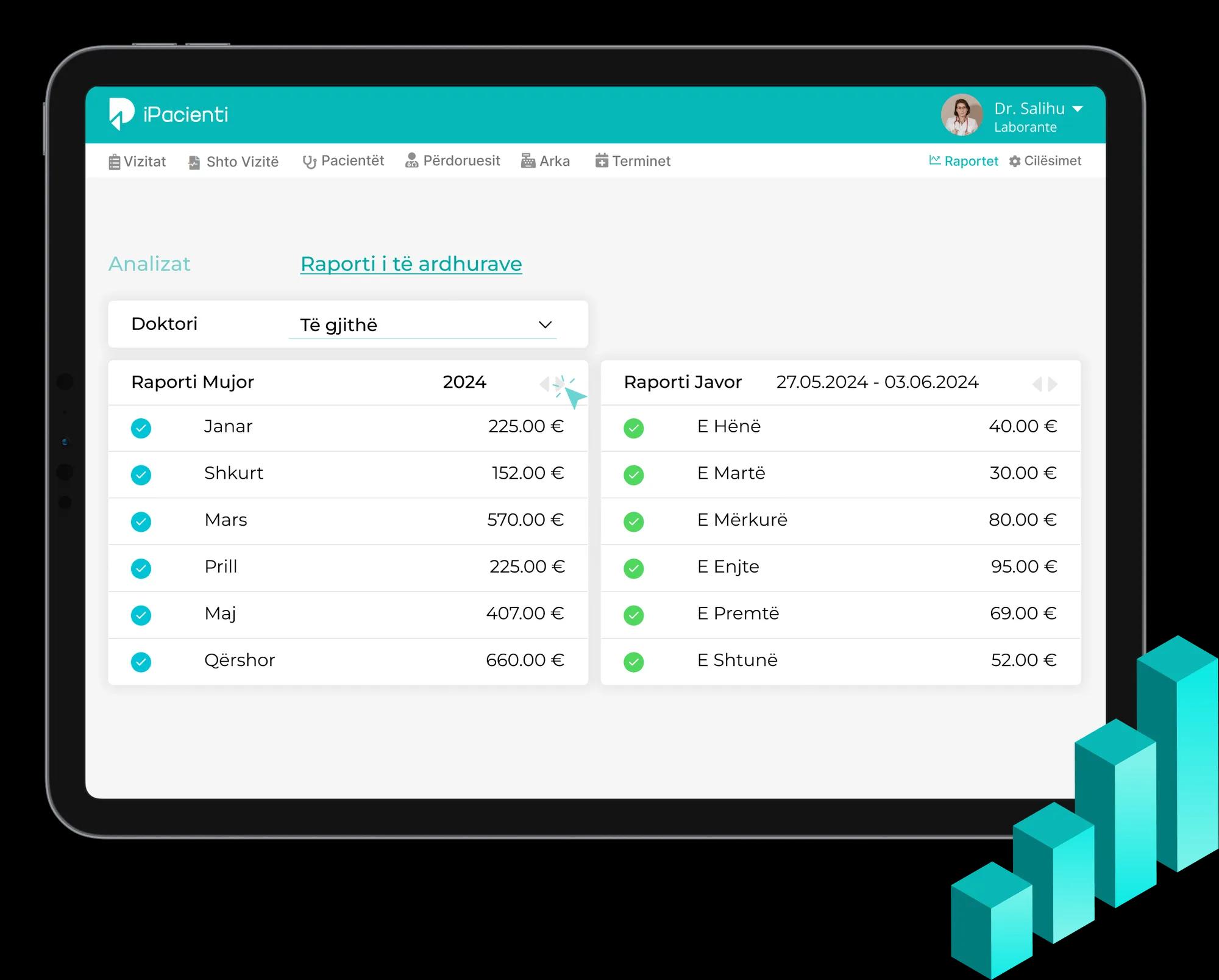 iPacienti reports and statistics screen